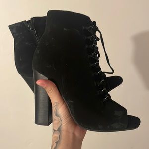 Black heeled booty booties heel chunky